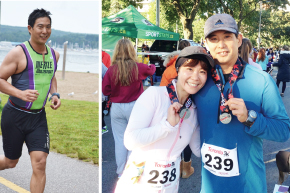 ▲トライアスロンに臨むマーク▲2人で一緒に走り終えた10k Run