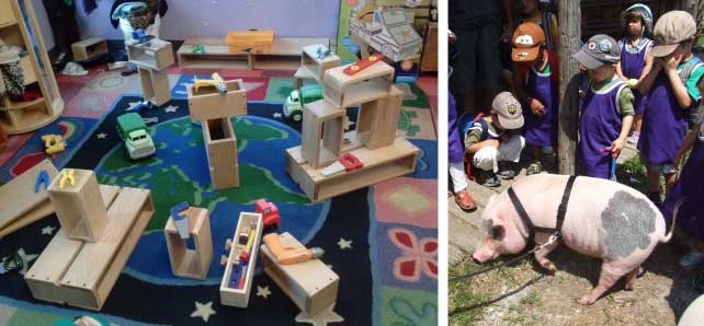 (左)子供たちを待つおもちゃ(右)遠足で農場を訪れた保育園児達