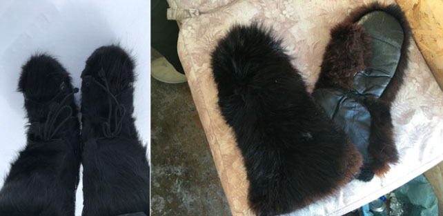 (左)ハイランドカウのブーツ (右)カワウソのミトン