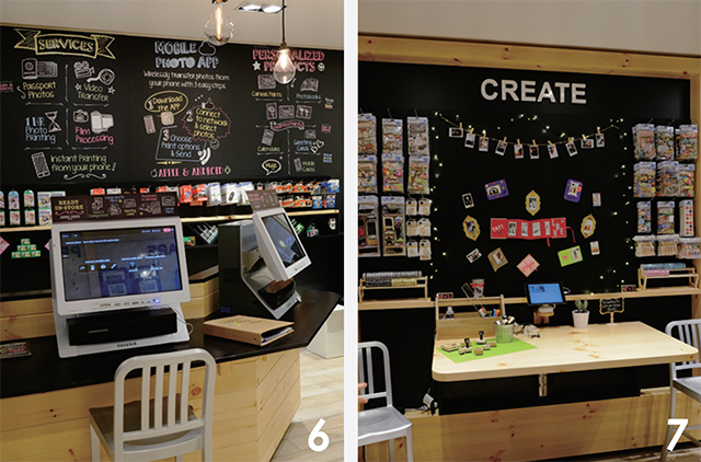 ６ キオスクは店内に4台設置されている 7 店内ですぐに写真をデコレーションできるDIYコーナー