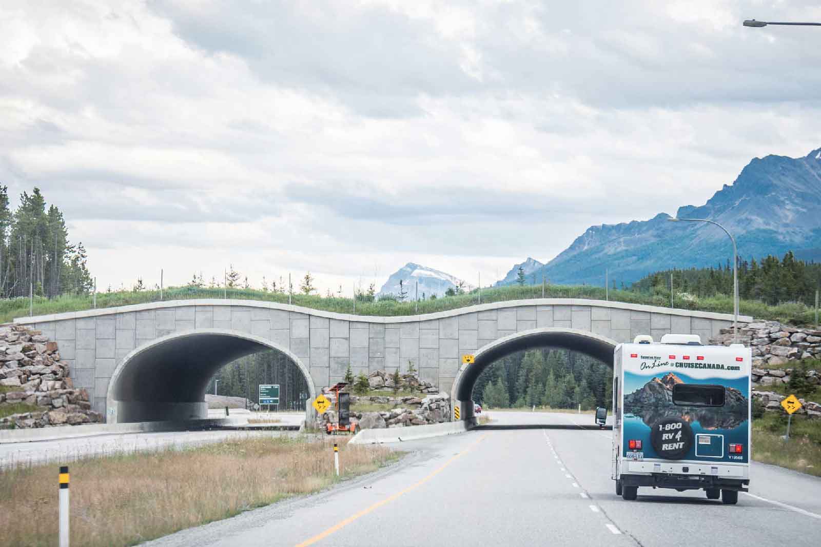 Cruise Canada rental RV goes undr the Animal Crossing in Banff National Park （Photo by m01229）